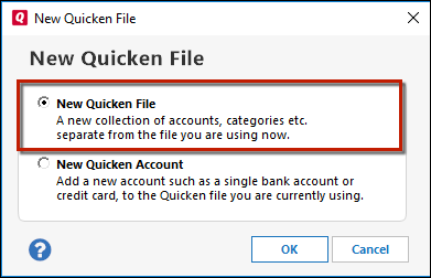 How do I create a new Quicken data file