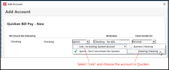 connect existing quicken bill pay to quicken for mac 2017