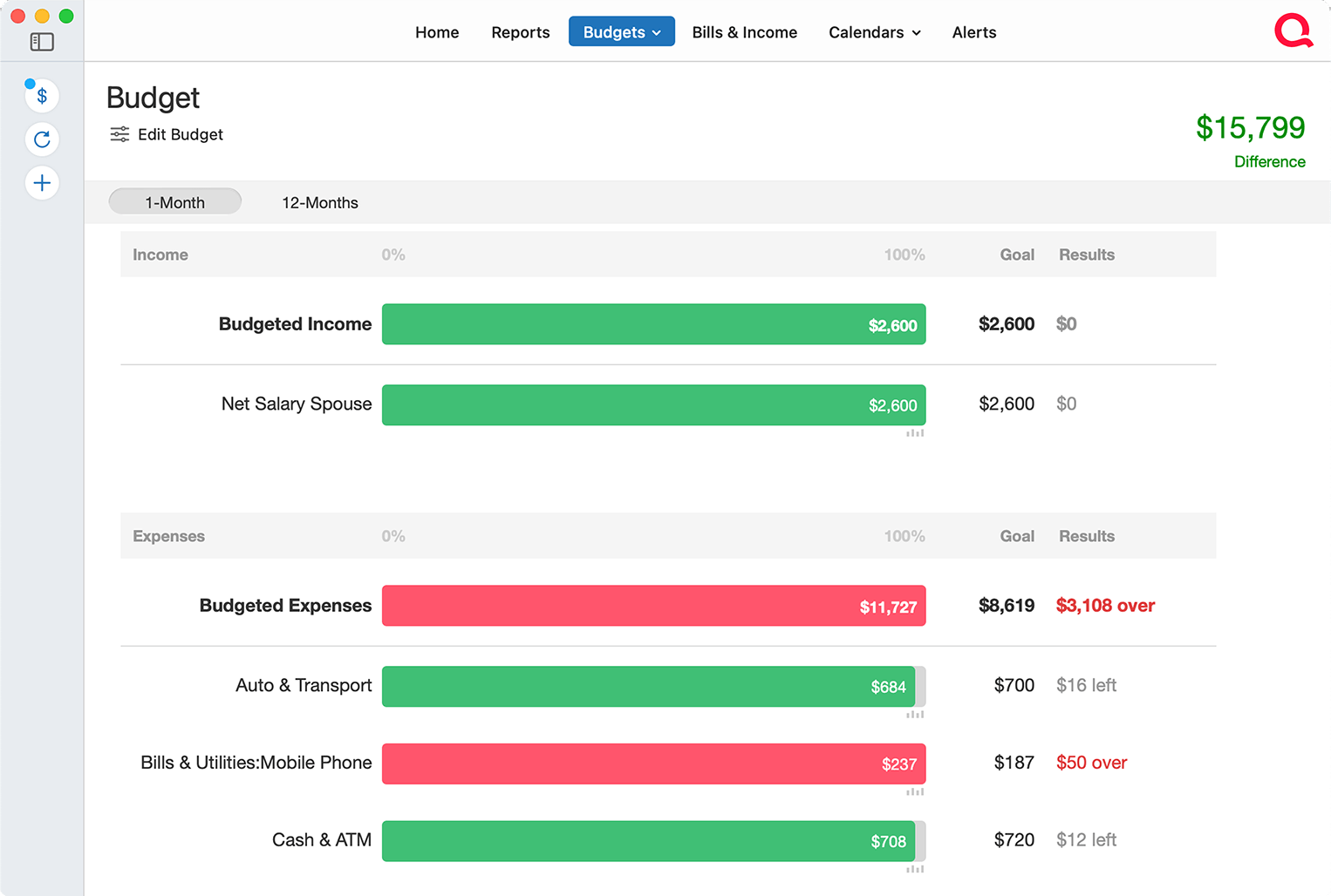 Quicken Classic budgeting user interface